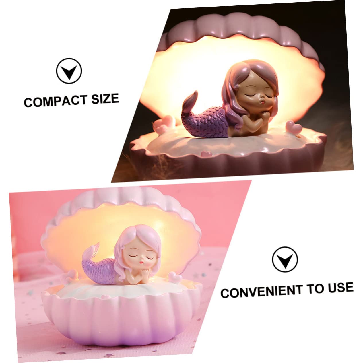 Набор OSALADI 2 Русалка Звёздный свет Русалка Ночник Настольный декор Свет Лампы для спальни Ракушка Жемчуг Светодиодная Декоративная лампа для спальни Дом Розовый Смола, фото №7