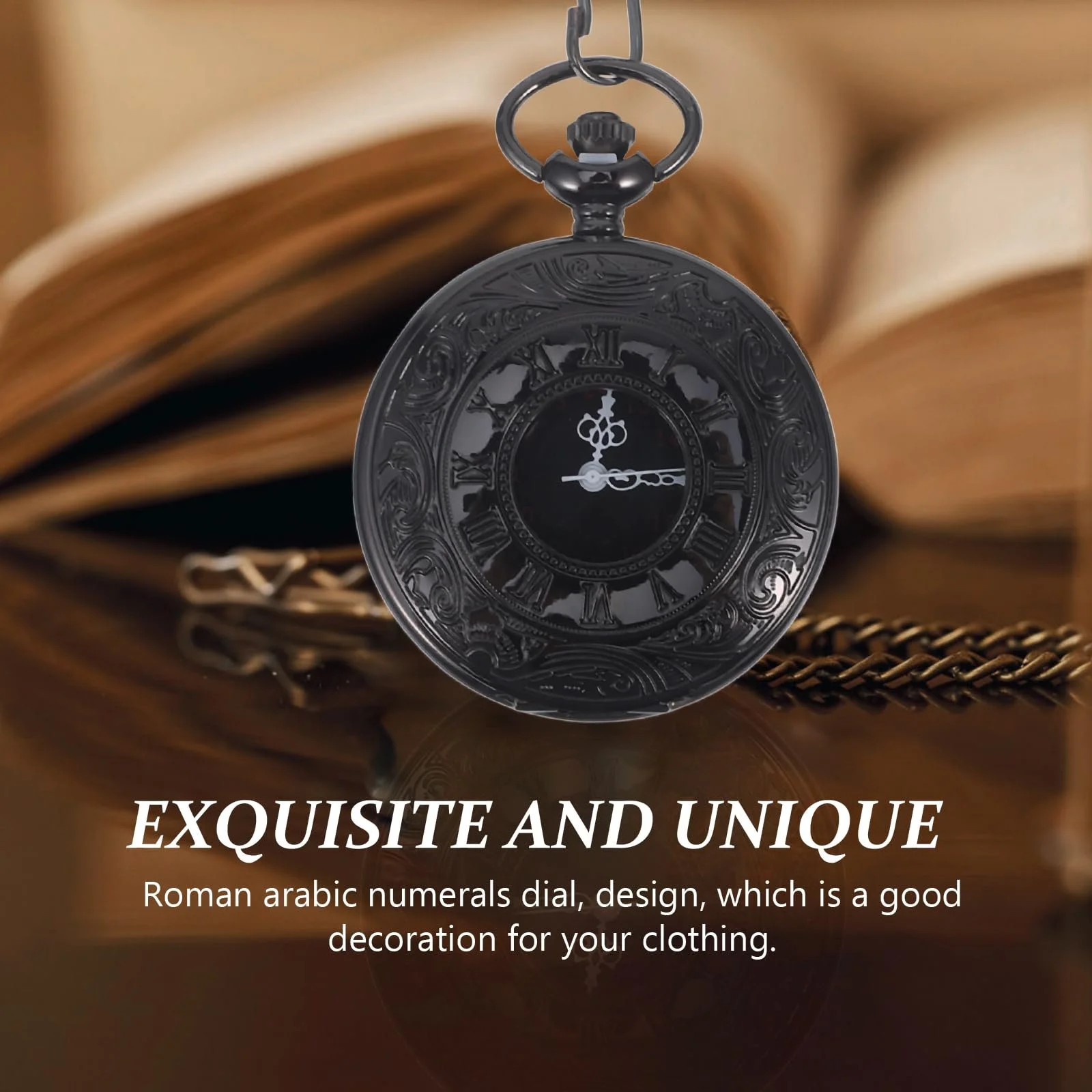 Карманные часы Quartz Hemobllo Ретро Винтажные Черные, фото №8