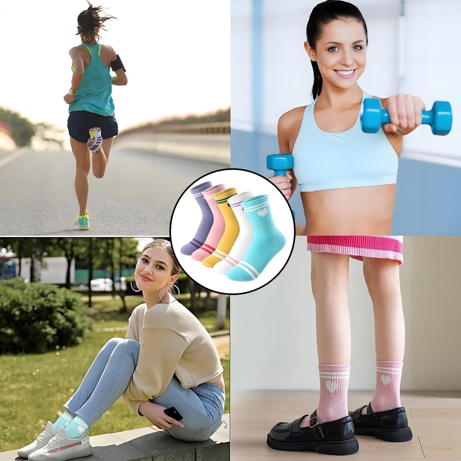 Теннисные носки с сердечками Дышащие 5 пар 36-42 Фиолетовый, Белый, фото №7