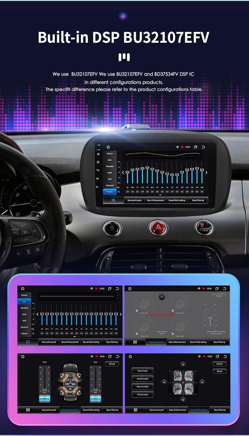 Штатна автомагнітола Hizpo для Fiat 500X 2014-2020 / 9" / Сенсорна / 4/32Гб / Android 12 / Apple CarPlay / Android Auto / Bluetooth / WI-FI / GPS / USB / DAB, фото №6