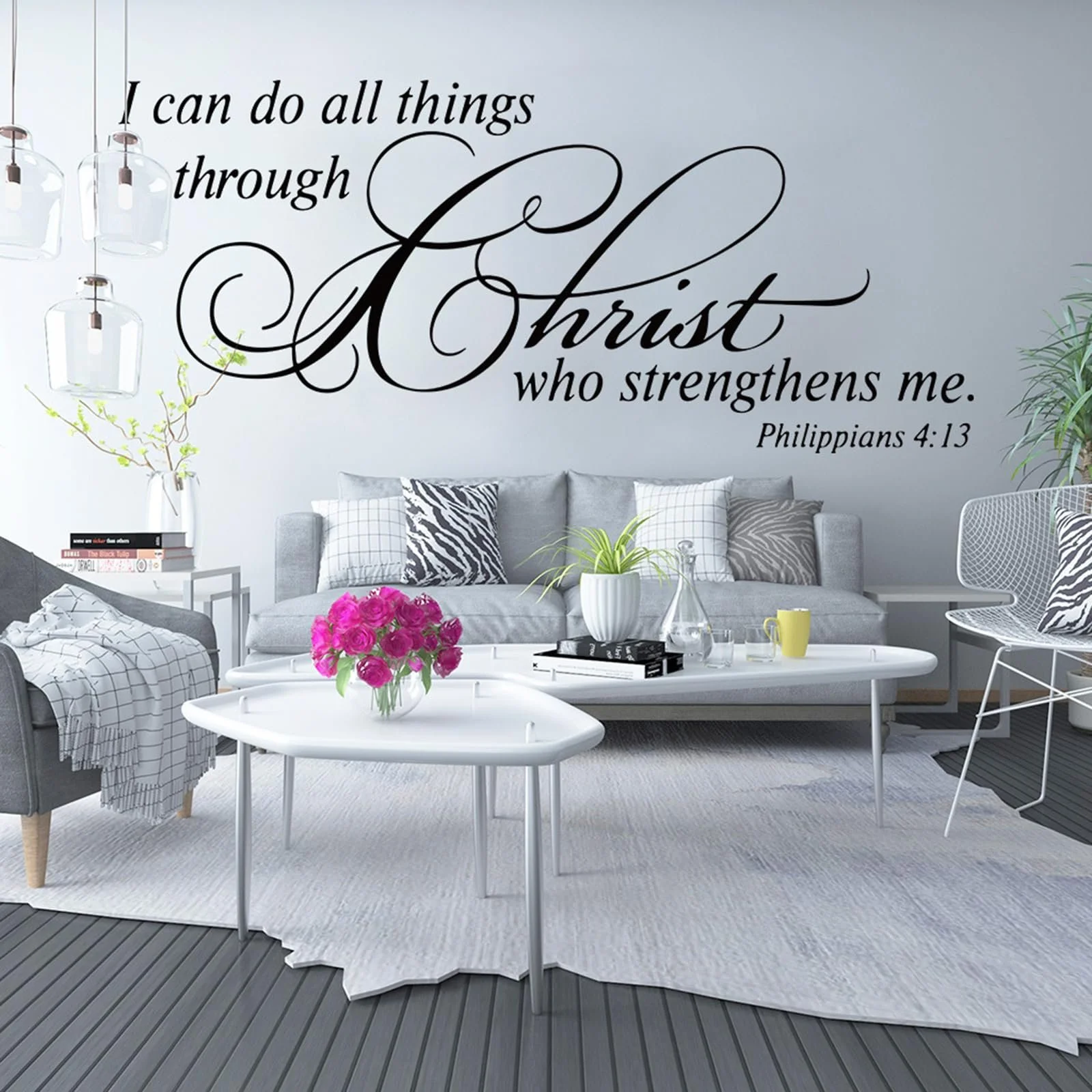 Наклейка на стіну I Can Do All Things Through Christ Who Strengthens Me Philippians 4:13 Вінілова 25 x 56 см, фото №7