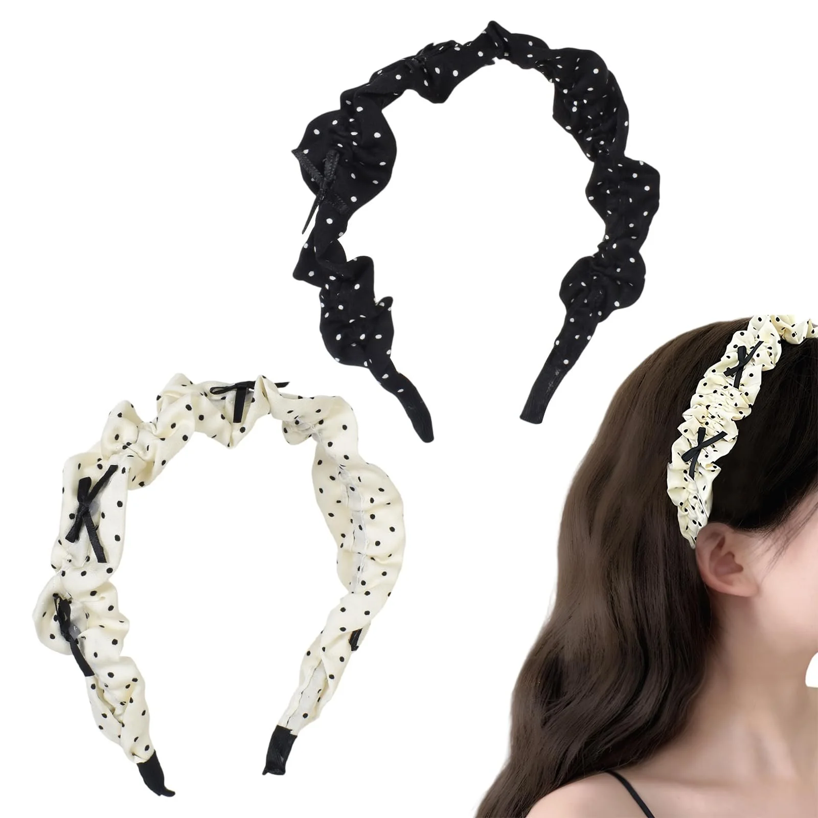 Обруч на голову в горошок, 2 шт, в горошок, фото №1