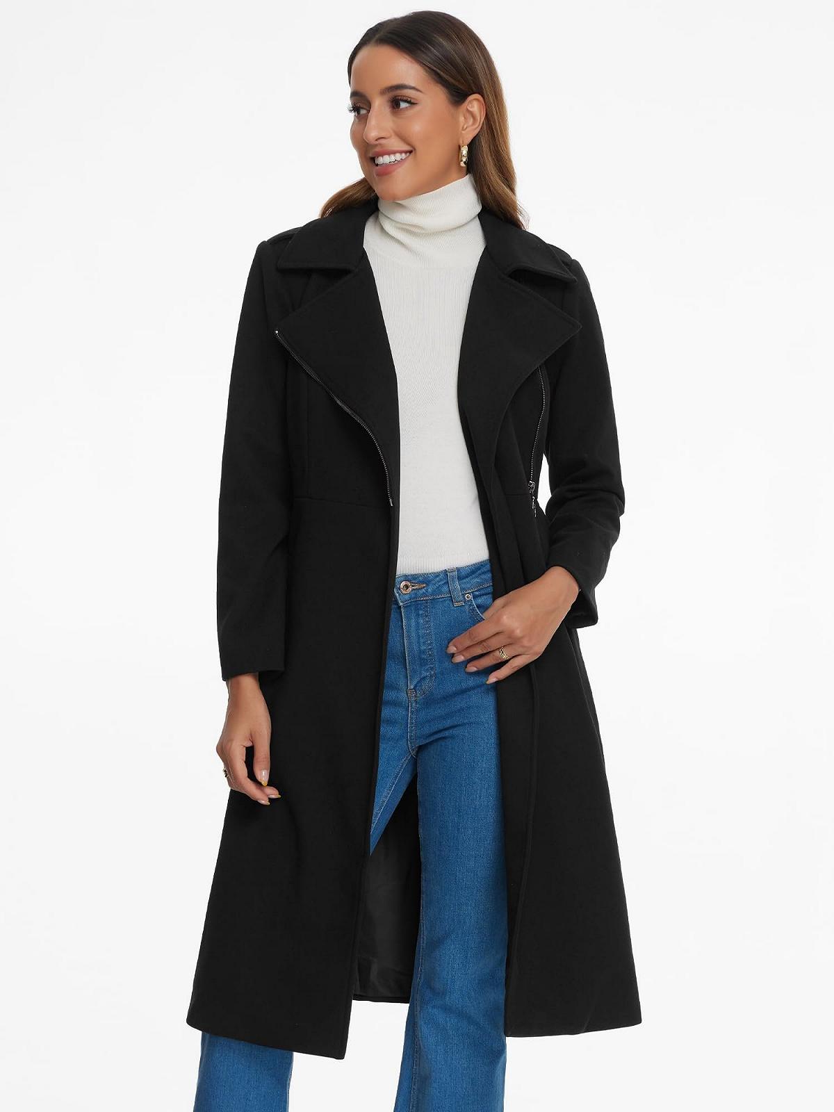 Тренч Allegra K Жіночий Зимовий Теплий Довгий На блискавці З коміром Кишені Модний, фото №2