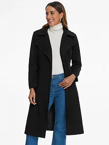 Тренч Allegra K Жіночий Зимовий Теплий Довгий На блискавці З коміром Кишені Модний synthetic.ua - Фото 1