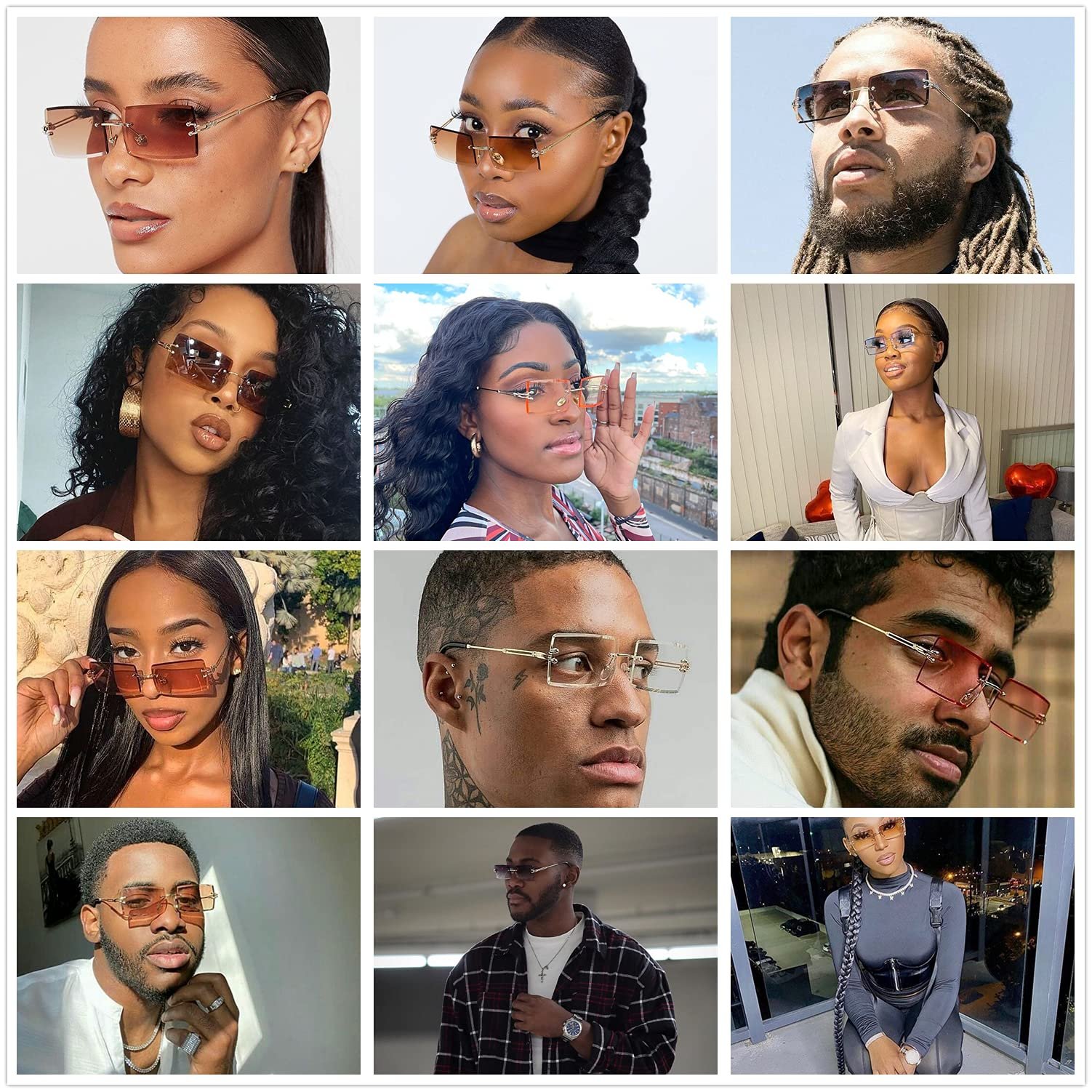 Модные солнцезащитные очки OSAGAMA Маленькие прямоугольные безрамочные, фото №5