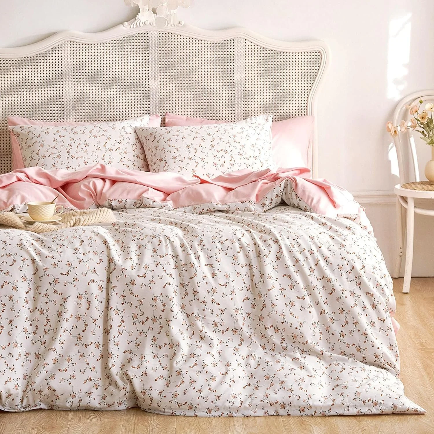 Постельное белье Lanqinglv 135 x 200 см, розовое, белое, листья, цветы, растительный узор, двустороннее, микрофибра, фото №2 Постельное белье Lanqinglv 135 x 200 см, розовое, белое, листья, цветы, растительный узор, двустороннее, микрофибра, фото №2