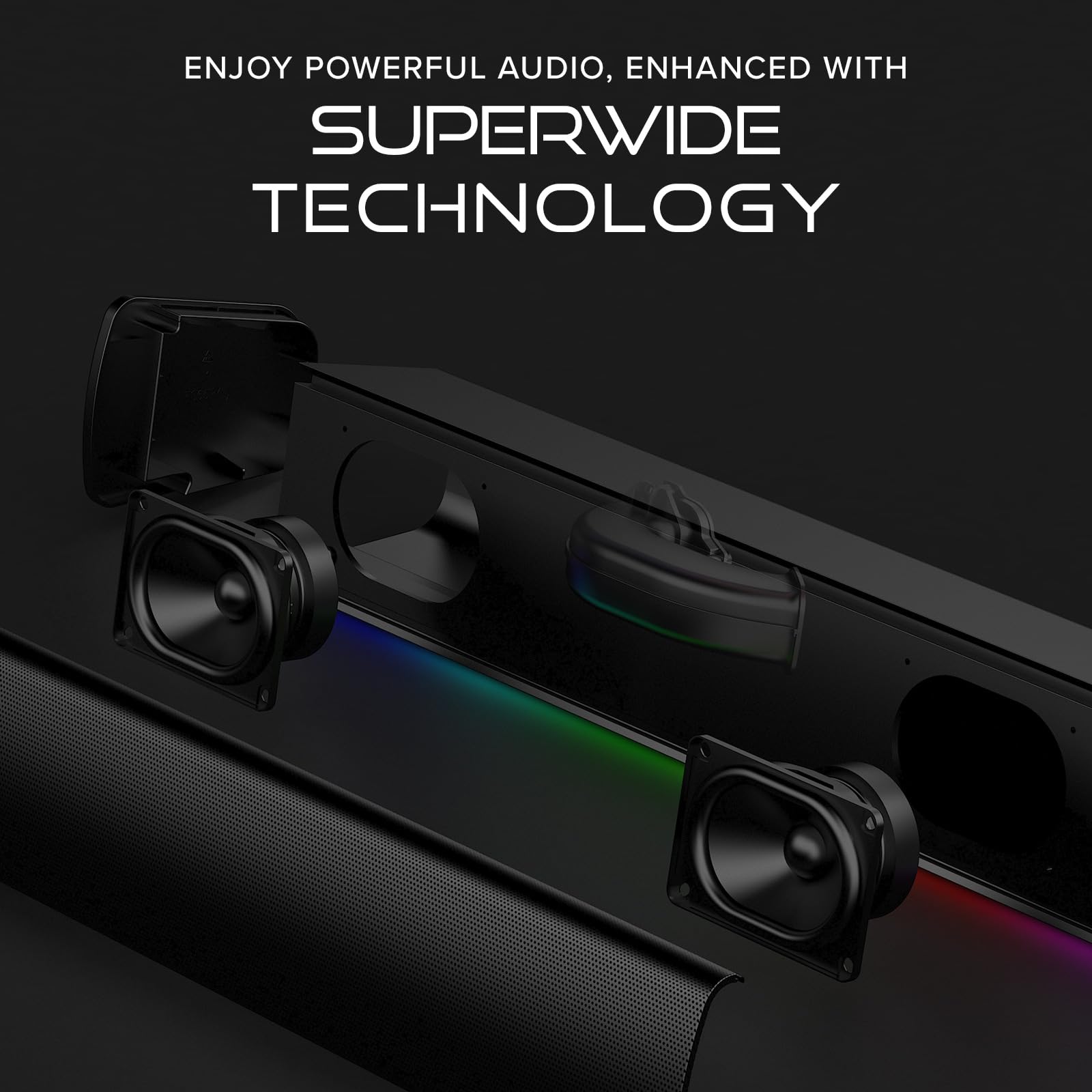 Компактный Sound Blaster GS3 Игровой Саундбар с RGB и SuperWide Технологией, USB Питание, Bluetooth 5.4, Выход для наушников, для ПК и Mac, фото №4