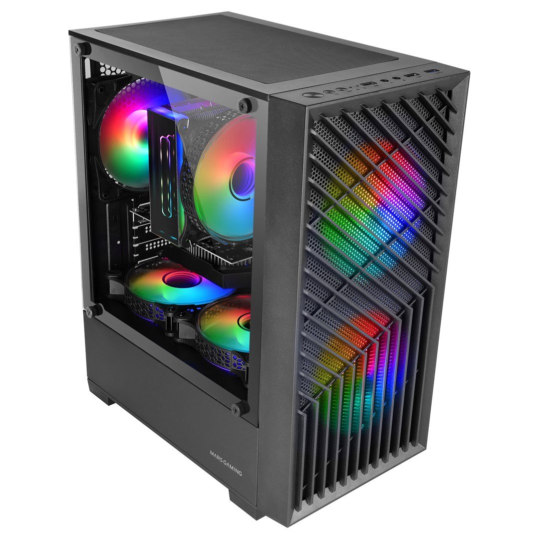 Корпус Mars Gaming MC-VORTEX / без БЖ / Micro-ATX / 3x120mm FRGB / Чорний, фото №4