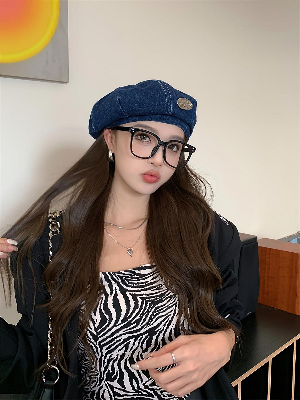 Берет ZLLkeji в корейском стиле, женский, джинсовый, темно-синий, фото №5