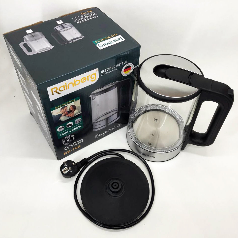 Дисковий електричний чайник Rainberg RB-709 скляний з підсветкою, фото №7 Дисковий електричний чайник Rainberg RB-709 скляний з підсветкою, фото №7