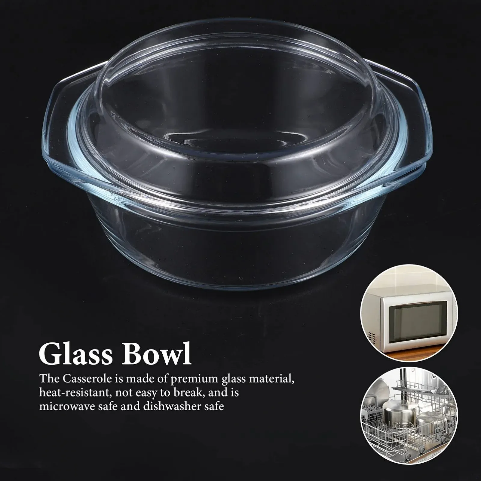 Форма для запікання Healifty кругла скляна з кришкою термостійка для мікрохвильової печі та духовки, фото №6 Форма для запікання Healifty кругла скляна з кришкою термостійка для мікрохвильової печі та духовки, фото №6