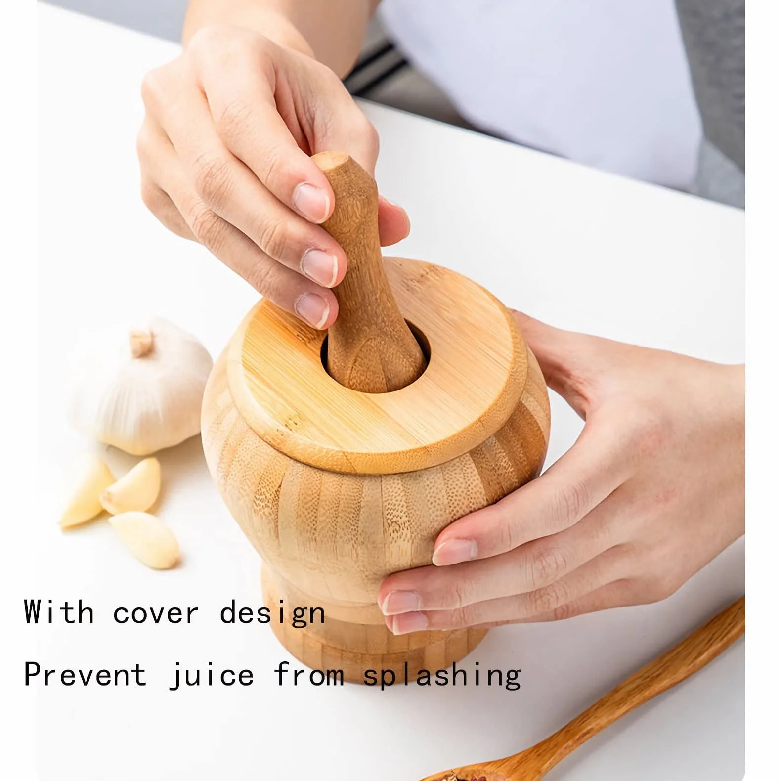 Набір ступки і товкачика дерев'яний ручна часникодавка для гуакамоле, сальси, фото №8