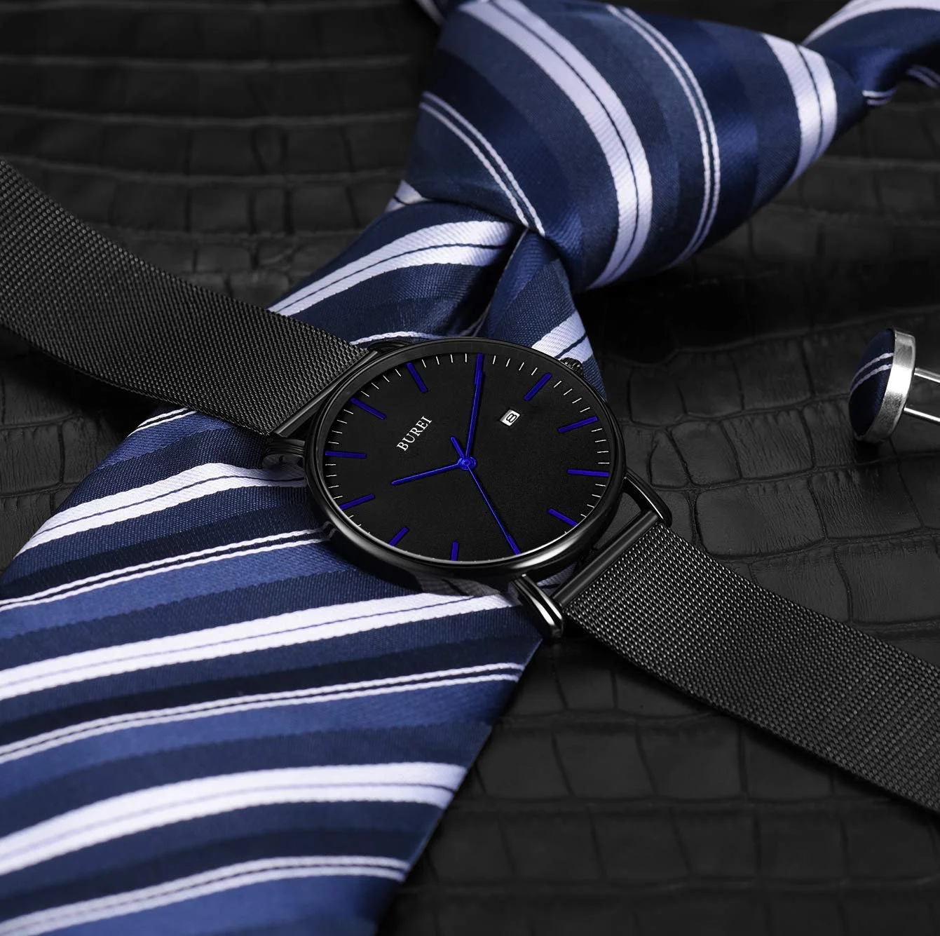 Часы мужские ультратонкие BUREI Black Analogue Date с японским кварцевым механизмом, фото №5 Часы мужские ультратонкие BUREI Black Analogue Date с японским кварцевым механизмом, фото №5