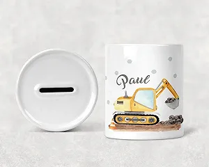 Скарбничка MIKALINO Excavator Екскаватор Керамічна Біла з ім'ям synthetic.ua - Фото 1