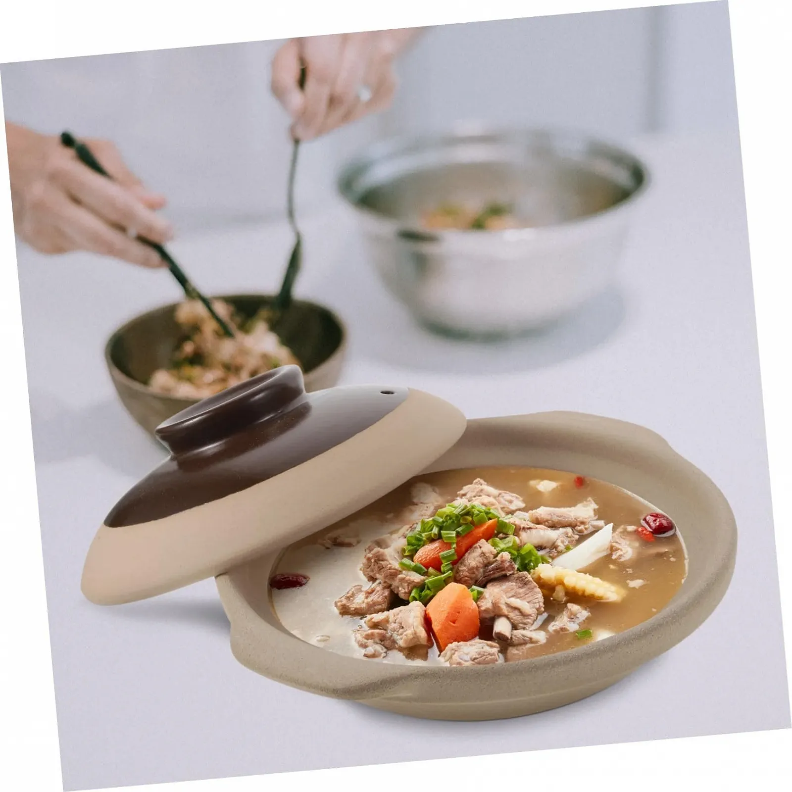 Кастрюля для запекания керамическая для газовой плиты равномерное распределение тепла термостойкая с нескользящей ручкой, фото №2