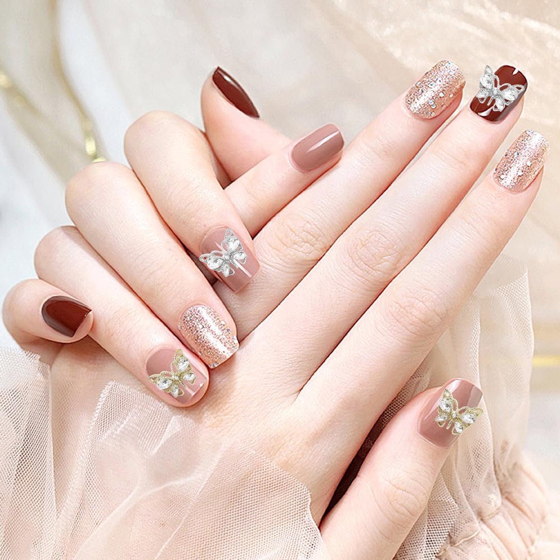 Прикраса для нігтів 3D Метелик, блискучих каменів сріблястого кольору, фото №5