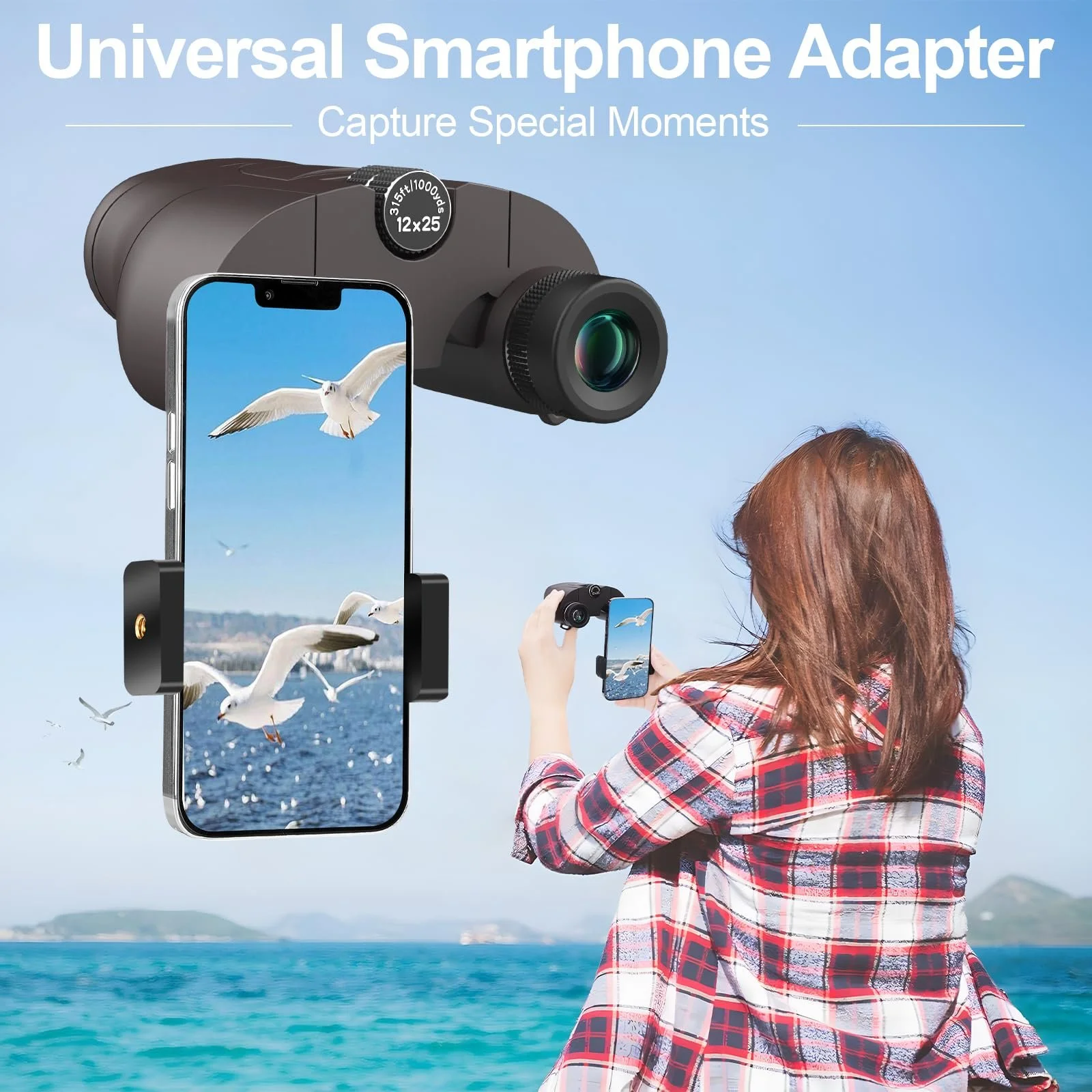 Бінокль Ultra HD 12x25 з адаптером для смартфона та штативом сірий, фото №4