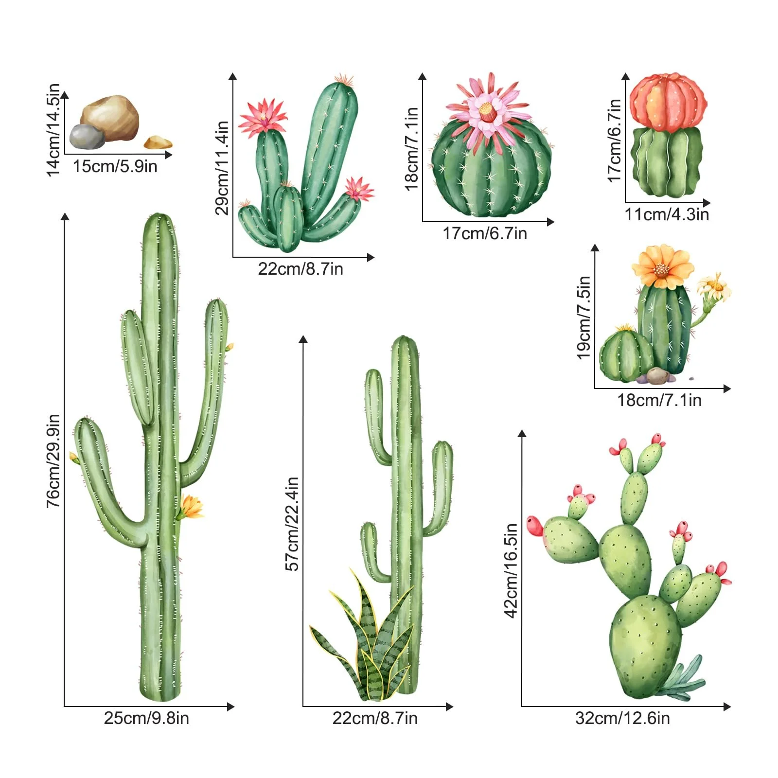 Наклейка на стіну Tanlaby Cactus Tropical Plant Boho Flowers 29 x 90 см Зелена, фото №3