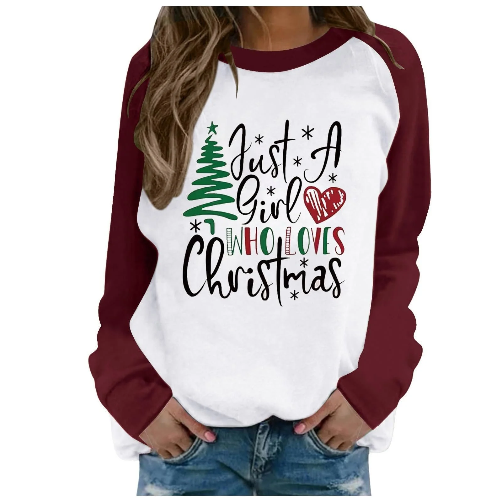 Рождественский Свитер Женский Зимний Печатный Свитшот Круглый Вырез Длинный Рукав, фото №1