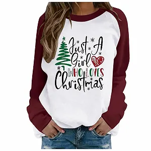 Рождественский Свитер Женский Зимний Печатный Свитшот Круглый Вырез Длинный Рукав - Фото 1