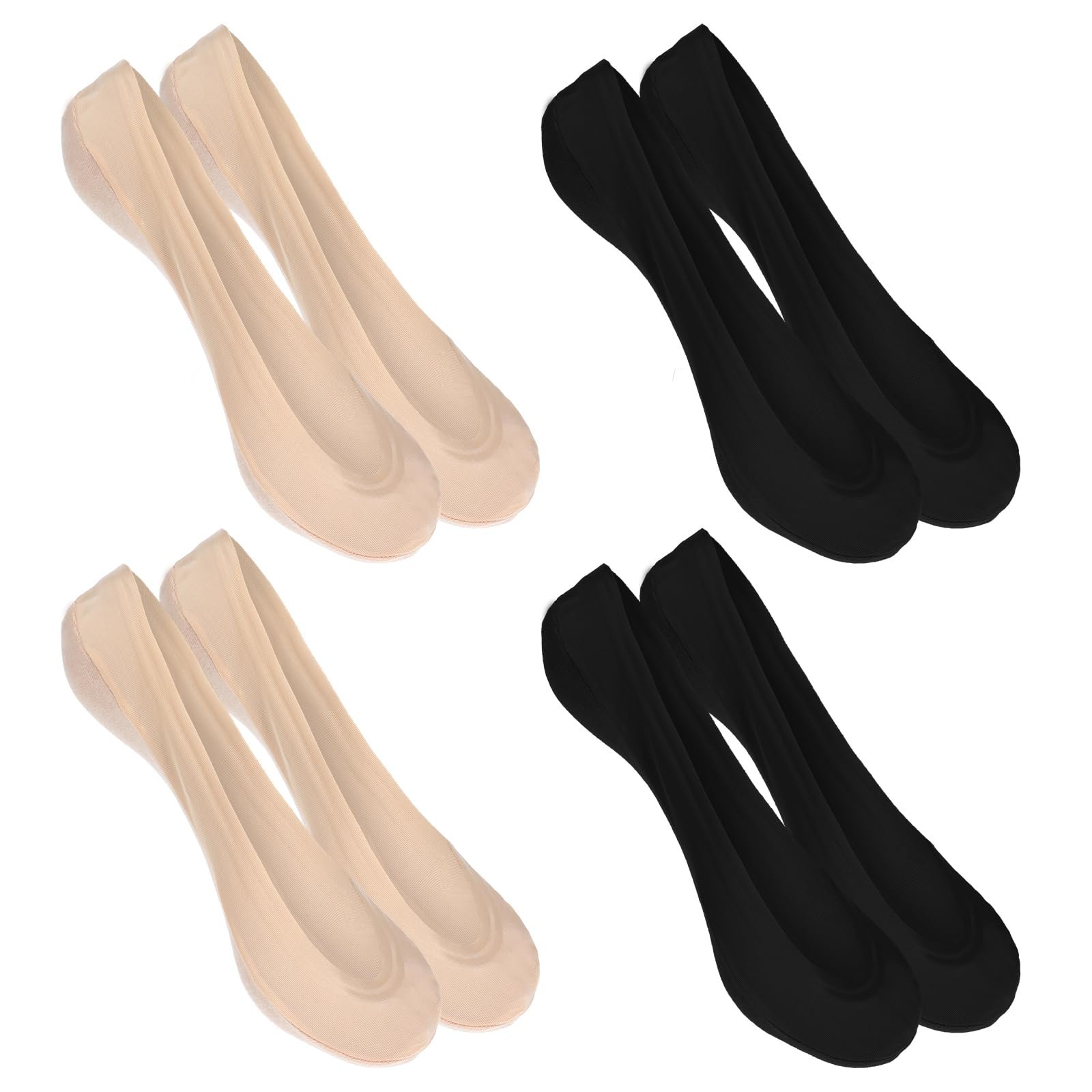 Носки-следки Non-Slip Silicone Invisible для женщин, легкие, для кроссовок, полиэстеровые, для деловой и повседневной обуви, 4 пары, черный цвет кожи, фото №1