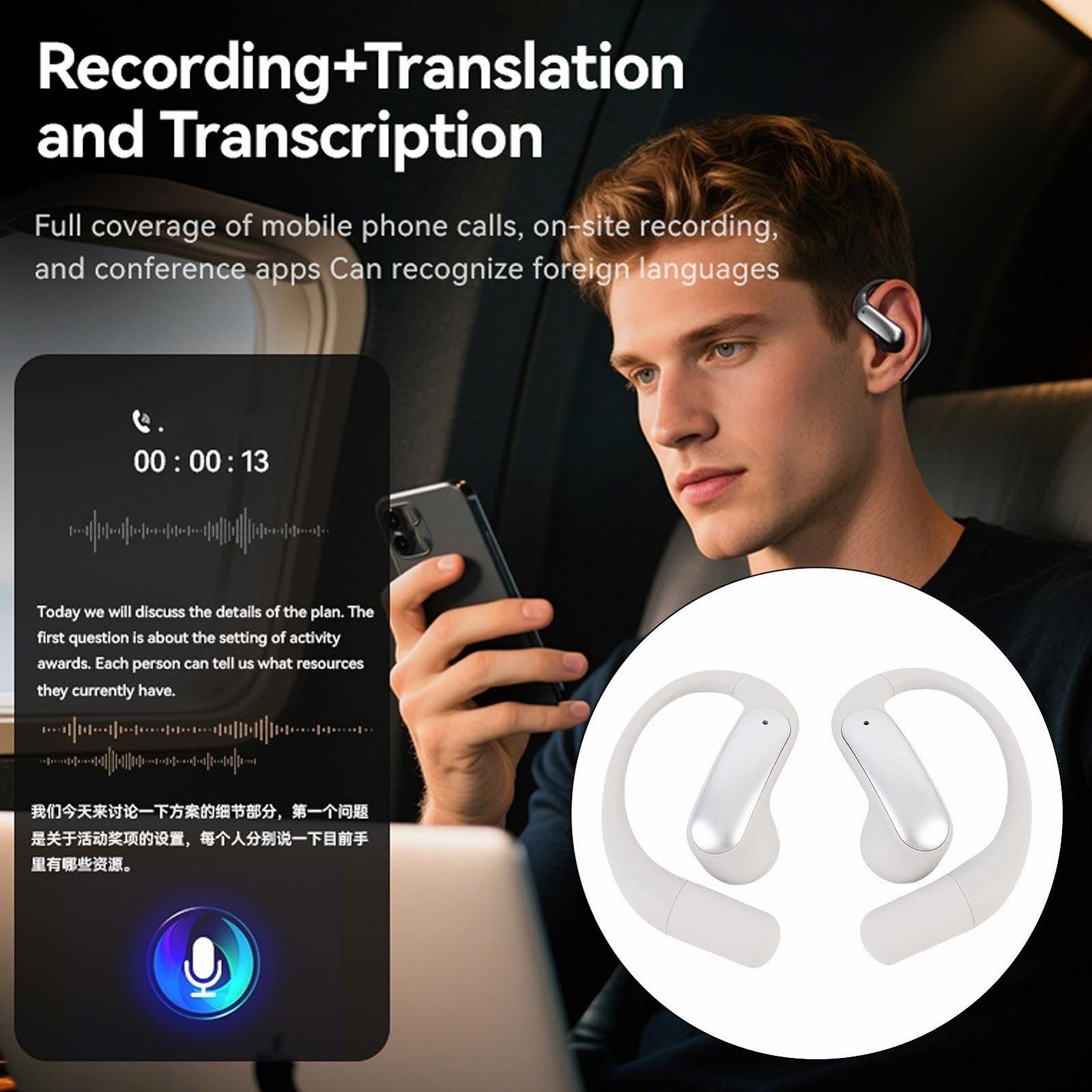 Навушники-перекладачі AI Tonysa, 144 мови, у реальному часі, бездротові Bluetooth з мікрофоном з шумопоглинанням, 40 годин відтворення, сріблясті, фото №5 Навушники-перекладачі AI Tonysa, 144 мови, у реальному часі, бездротові Bluetooth з мікрофоном з шумопоглинанням, 40 годин відтворення, сріблясті, фото №5