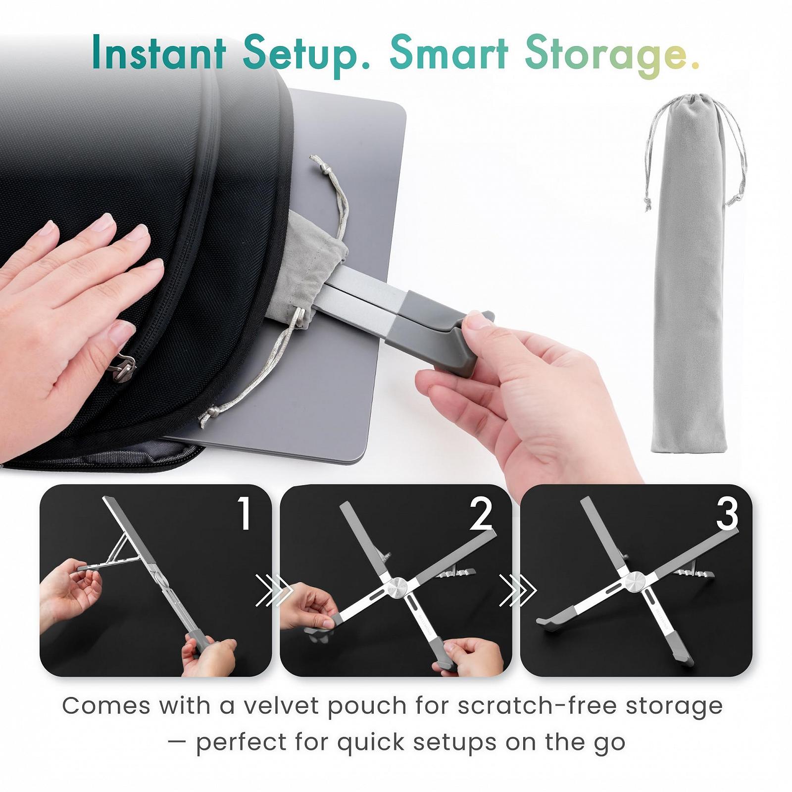 Підставка для ноутбука BELLEMOND X-Shape Регульована по висоті алюмінієва з 5 рівнями, складна та легка, вентильована, фото №6