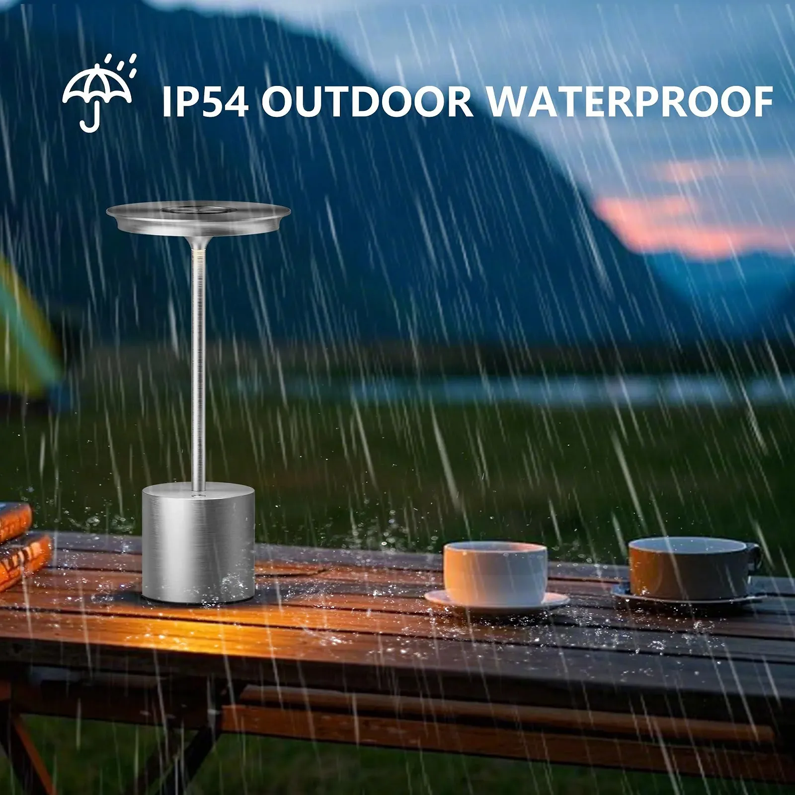 Настільна лампа LED Бездротова 3 колірні температури Діммована IP54 Акумулятор 6000 мАг (Срібляста), фото №4