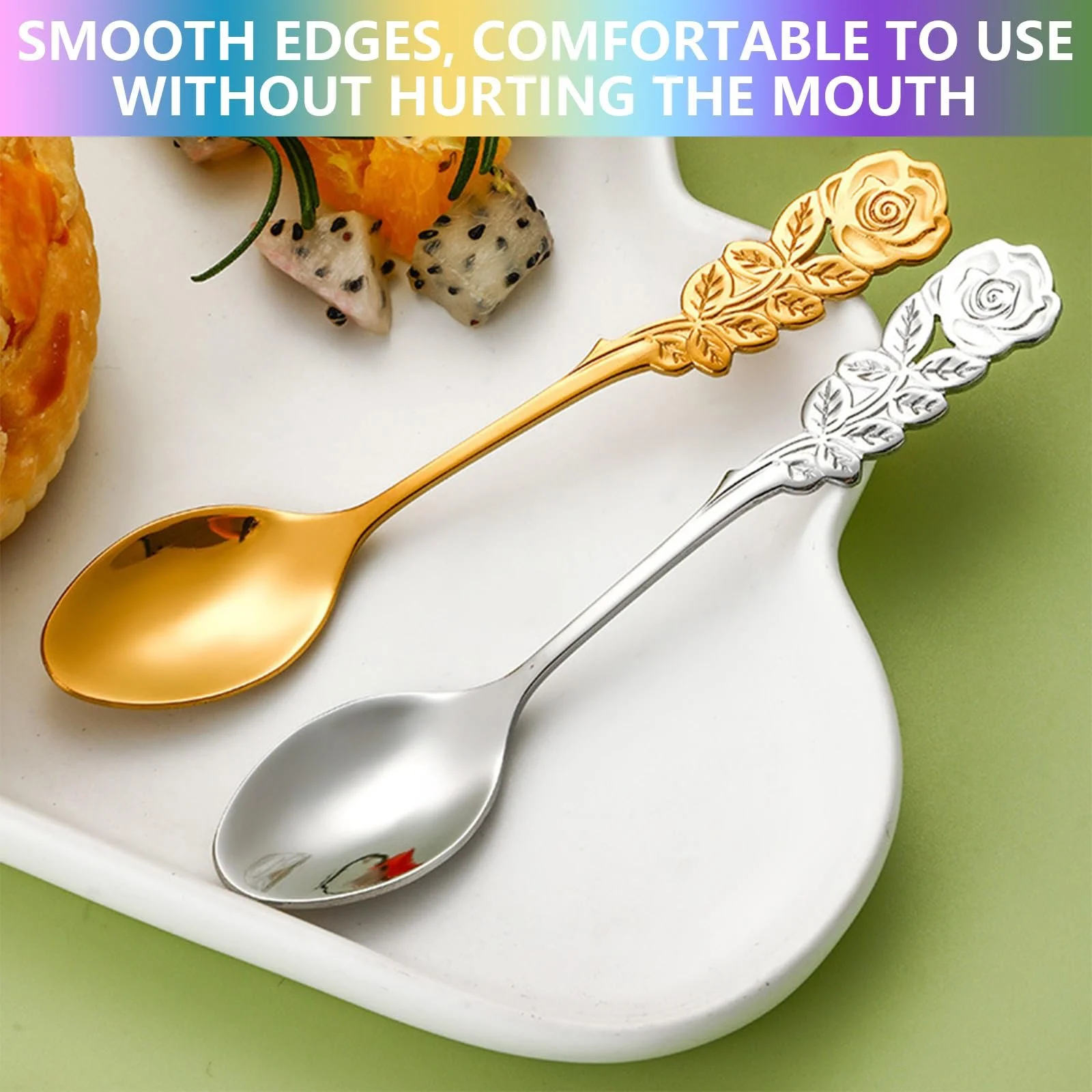 Десертна ложка Кавова ложка з витонченою прикрасою троянди 5 штук, фото №5