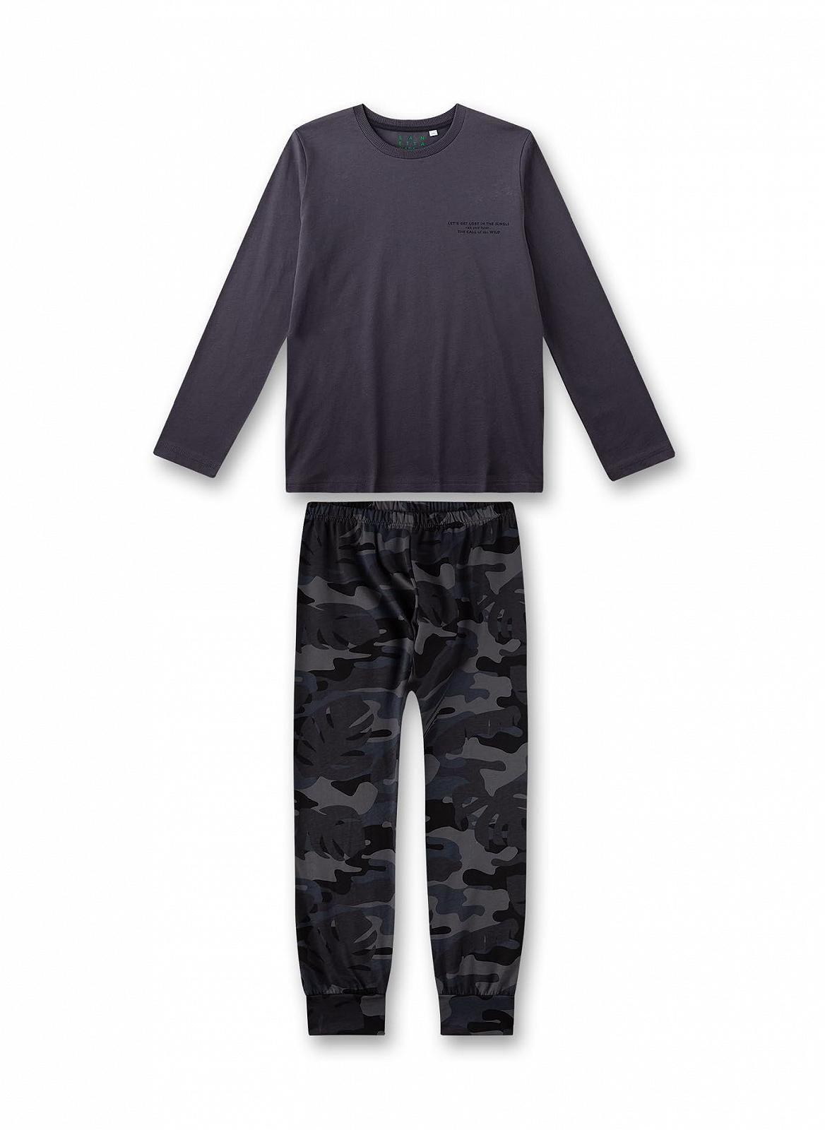 Піжама Sanetta для хлопчиків довга темно-сіра, фото №1