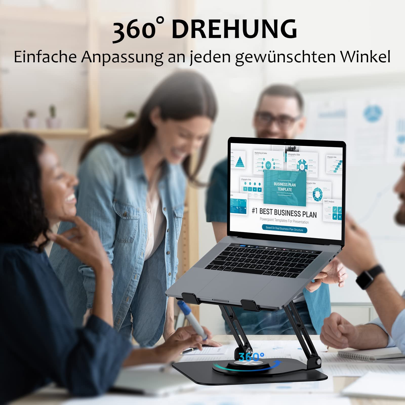 Підставка для ноутбука обертова 3600, складана портативна з алюмінію, регульована по висоті та ергономічна, фото №4