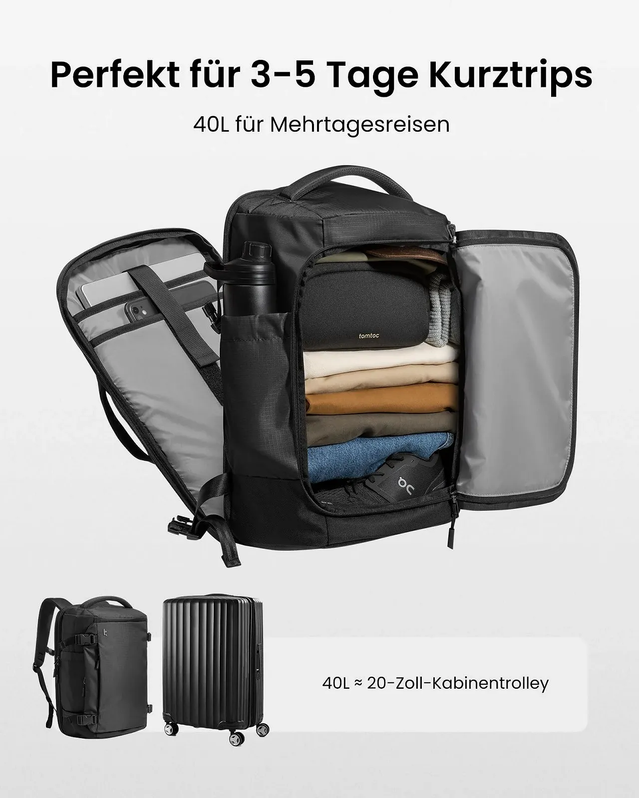 Рюкзак дорожній tomtoc Navigator-T66 Liteway 40L TSA Friendly для ноутбука 17.3 дюйми водонепроникний легкий, фото №3 Рюкзак дорожній tomtoc Navigator-T66 Liteway 40L TSA Friendly для ноутбука 17.3 дюйми водонепроникний легкий, фото №3