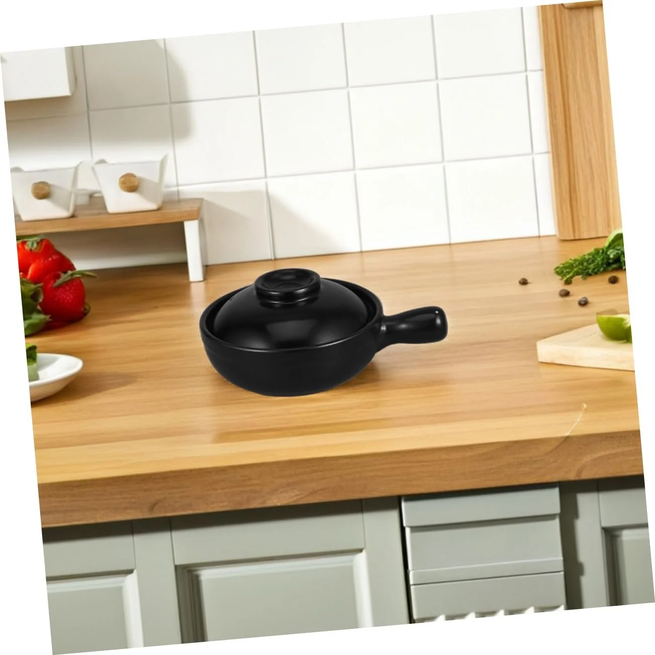 Горшок глиняный 600 мл с крышкой жаропрочный натуральная глина, фото №6