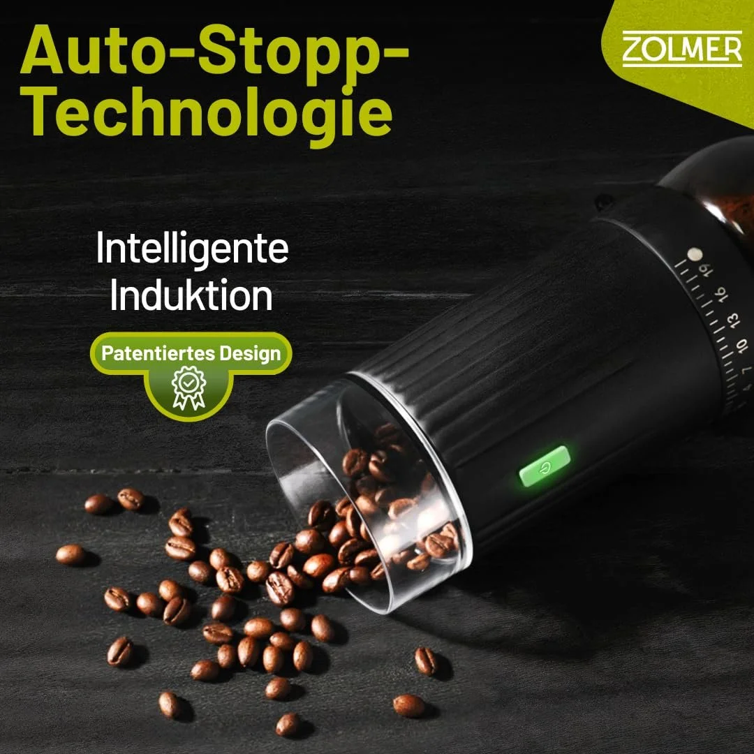 Електрична кавомолка з конічною млинком, USB акумуляторна, 15 рівнів помелу, регульована, для еспресо та спецій, тихий двигун, компактна та проста в чищенні, фото №4