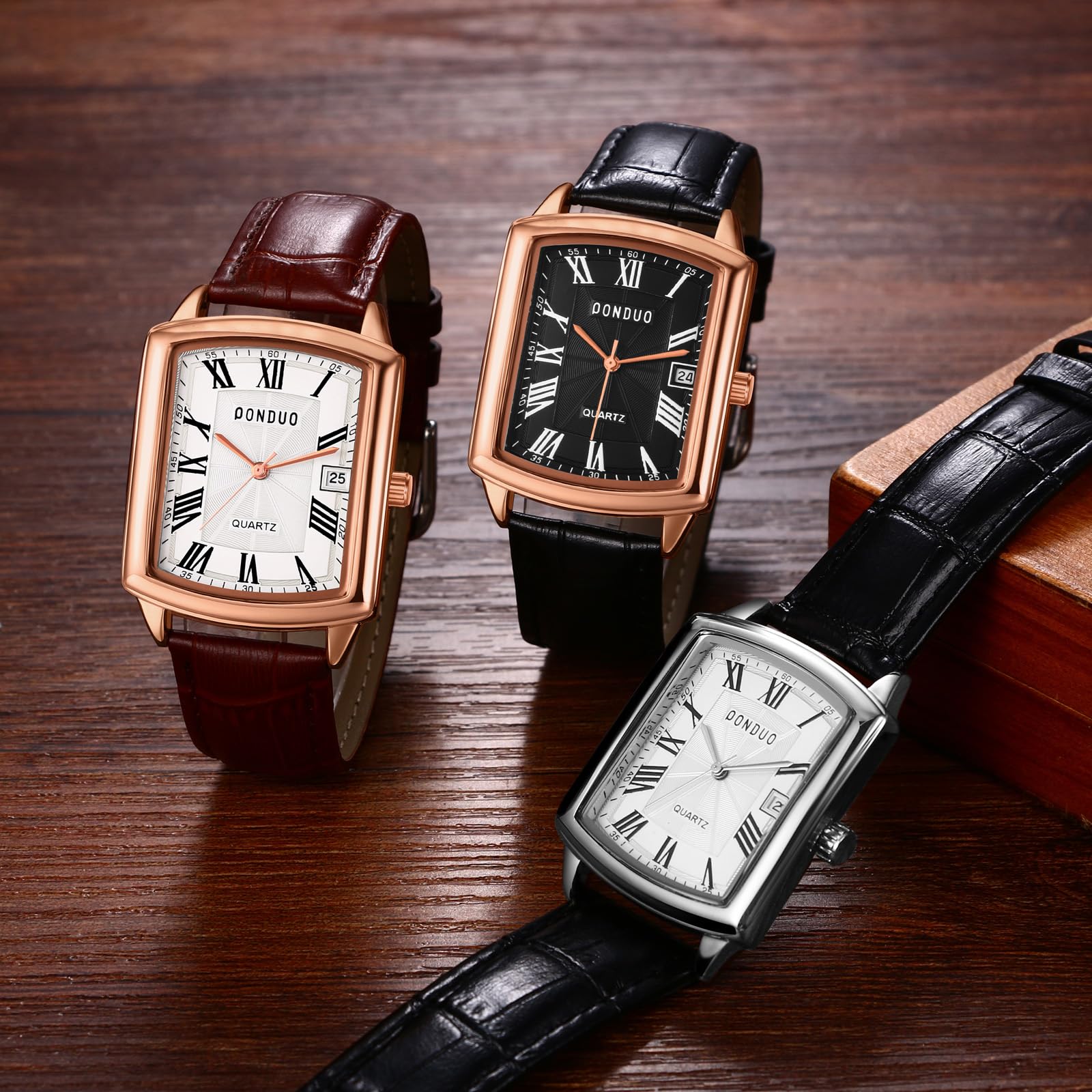 Годинник Avaner Чоловічий Шкіряний Квадратний Корпус Римські Цифри Аналоговий Кварцовий, фото №4