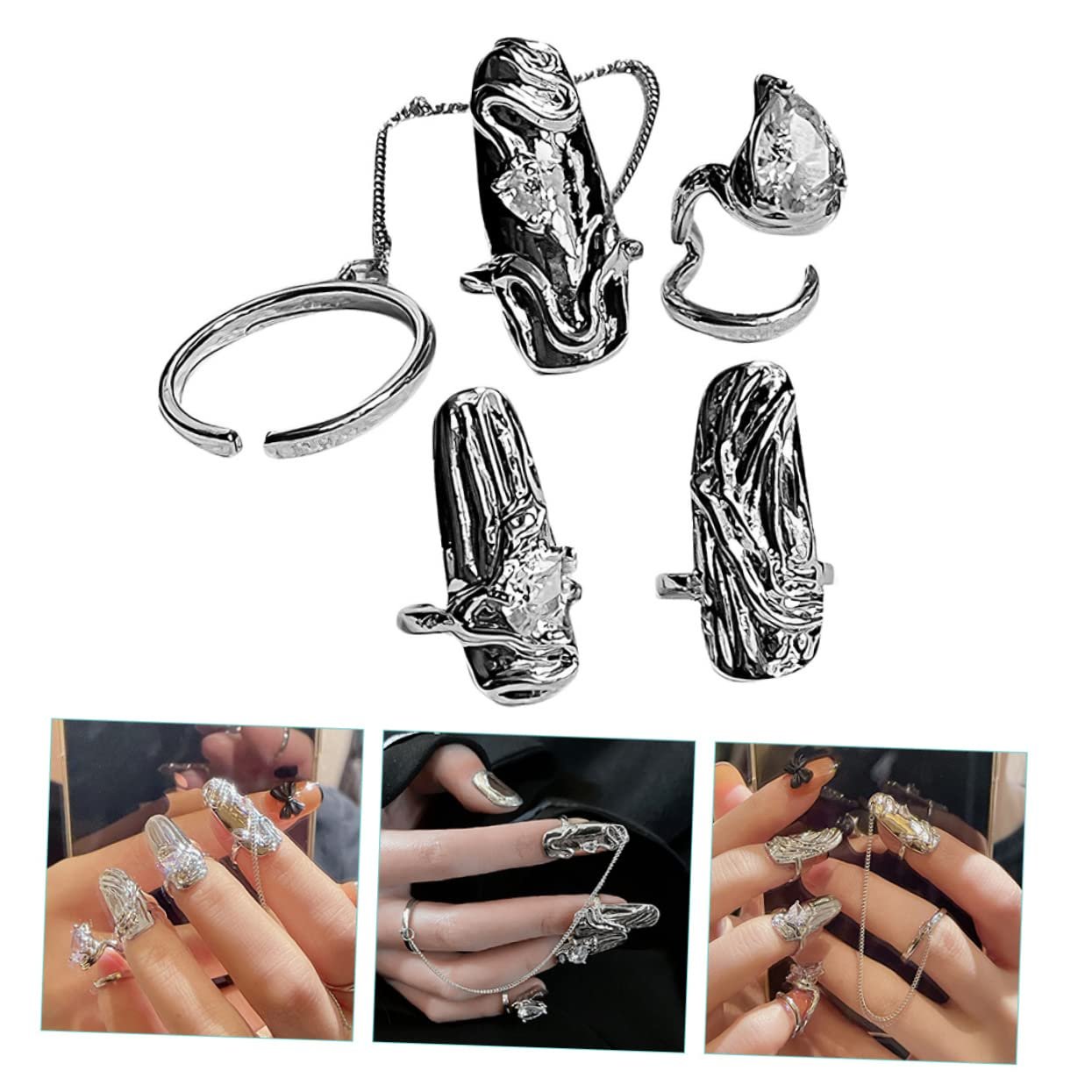 Кільця для нігтів Healeved, хрестики, кристали, регульовані, сплав, фото №3 Кільця для нігтів Healeved, хрестики, кристали, регульовані, сплав, фото №3