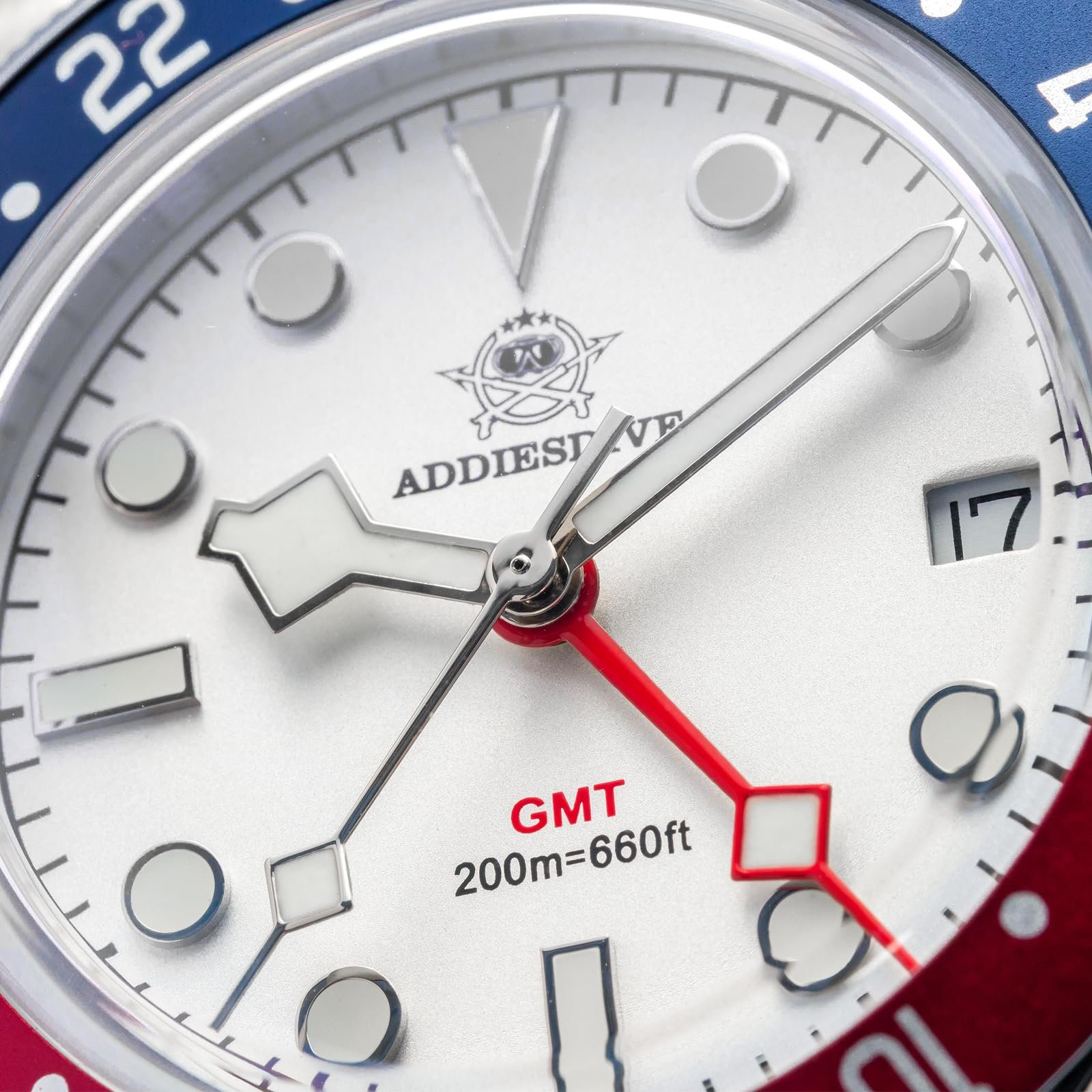 Чоловічий годинник ADDIESDIVE GMT Swiss Quartz Diver 200M Waterproof багатокольоровий світний циферблат білий класичний, фото №3