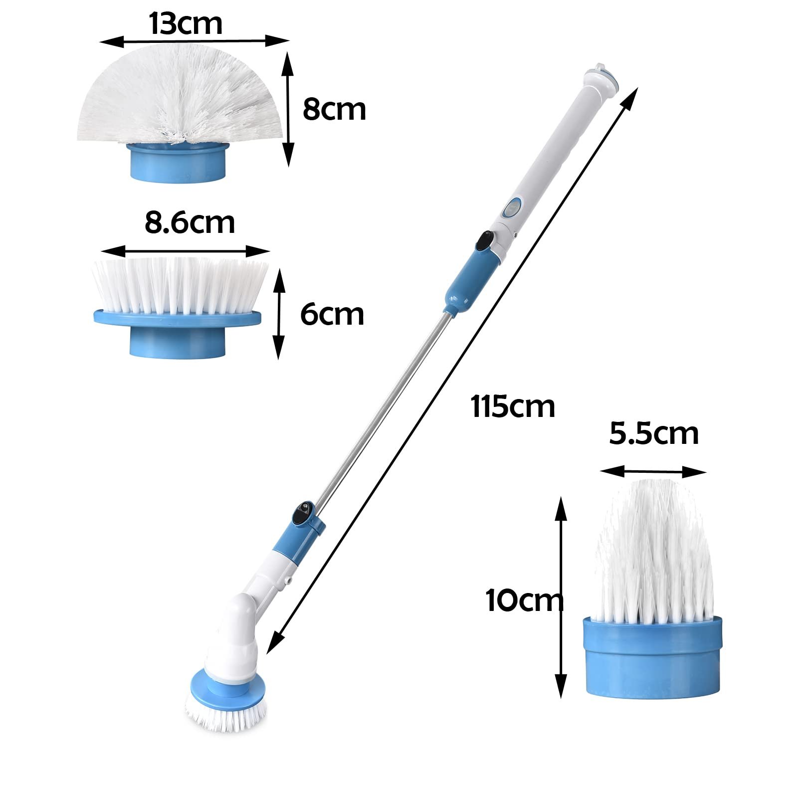 Электрическая аккумуляторная щетка Hurricane Spin Brush 3 сменные насадки телескопическая ручка 35 дюймов White, фото №3