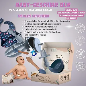 Набір силіконового дитячого посуду FlexiTot з присоскою, мискою, поїльником, слинявчиком та столовими приборами  Синій synthetic.ua - Фото 1