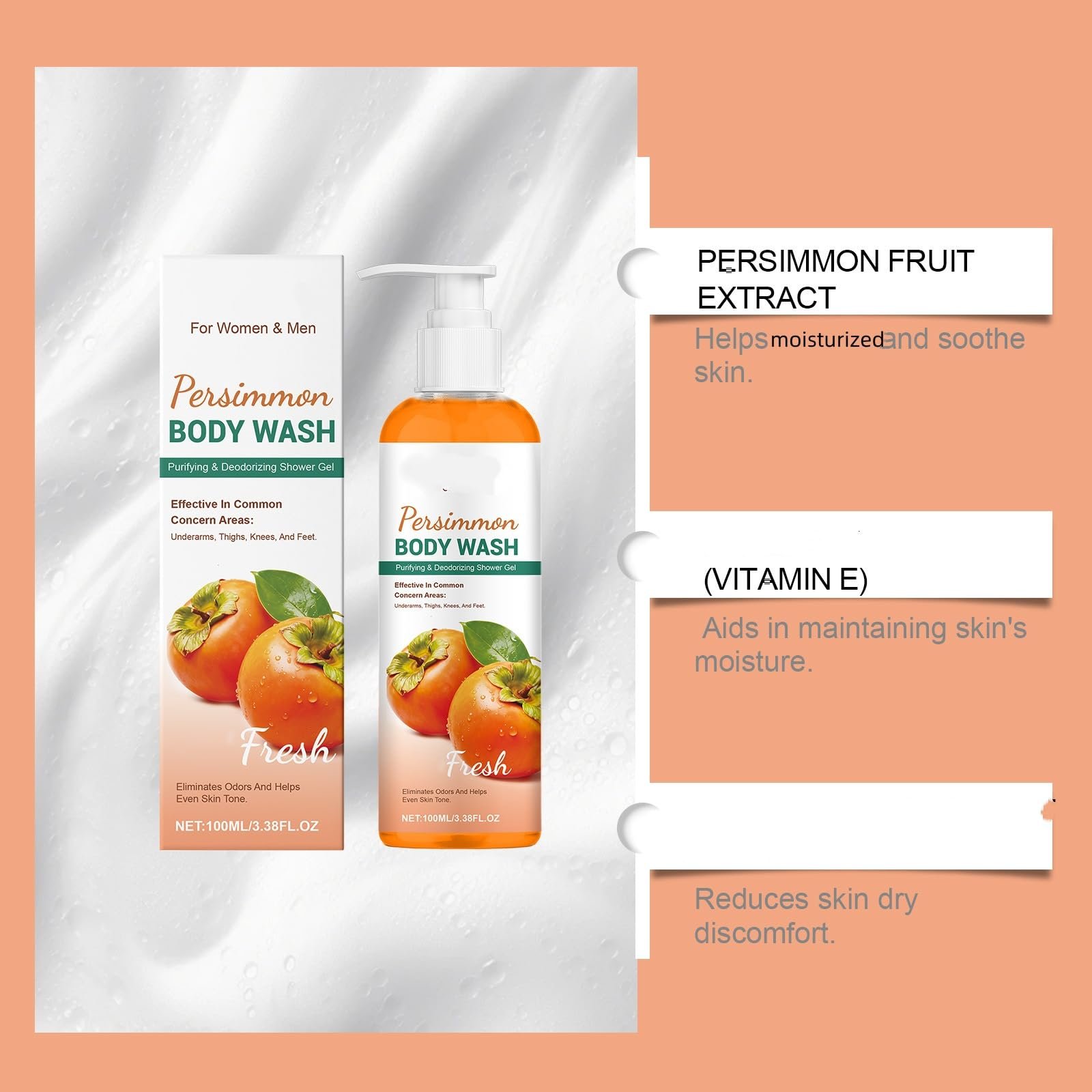 Гель для душу Kaki-Körperwaschmittel Geruchskontrolle з екстрактом хурми очищувальний дезодорувальний 1 шт., фото №5