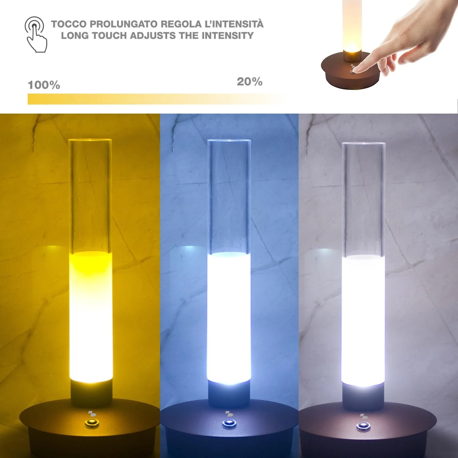 Настільна лампа BEPER FLORA P207ILI550 акумуляторна сенсорна LED з вазою для квітів 3 кольори світла 24 години роботи USB, фото №5