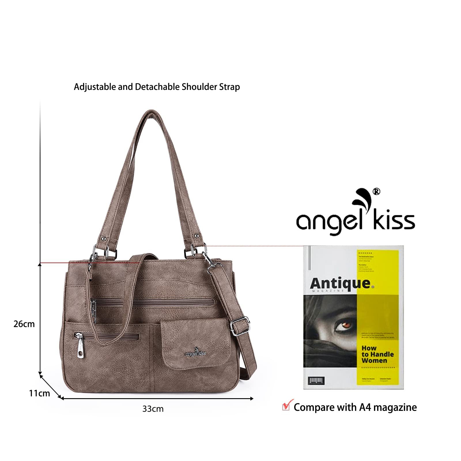 Сумка жіноча Angel Kiss шкіряна ручна/на плече, водонепроникна, багатофункціональна, велика, для роботи/навчання/шопінгу, Taupe, фото №2