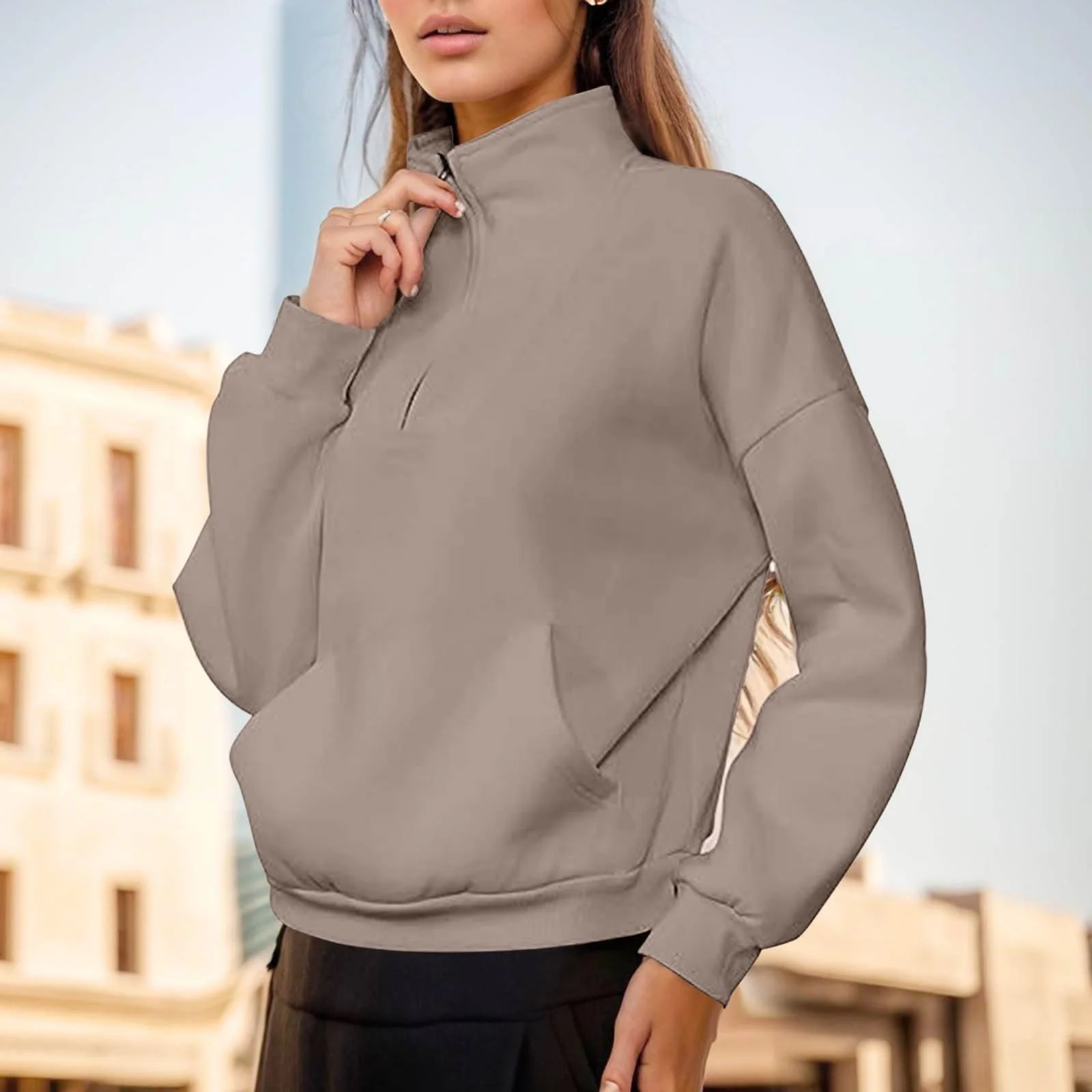 Милые женские свитшоты на молнии с длинными рукавами, круглый вырез, однотонные, легкие, для тренировок, комфортные, цветные, тонкие, свободного кроя, фото №2 Милые женские свитшоты на молнии с длинными рукавами, круглый вырез, однотонные, легкие, для тренировок, комфортные, цветные, тонкие, свободного кроя, фото №2