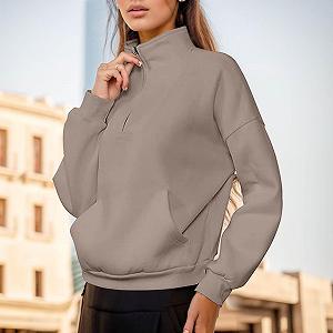 Женская толстовка Workou однотонная с длинными рукавами на молнии с карманами, круглый вырез, Y2K, модные худи и свитшоты, эстетичная, милая, свободного кроя synthetic.ua - Фото 1