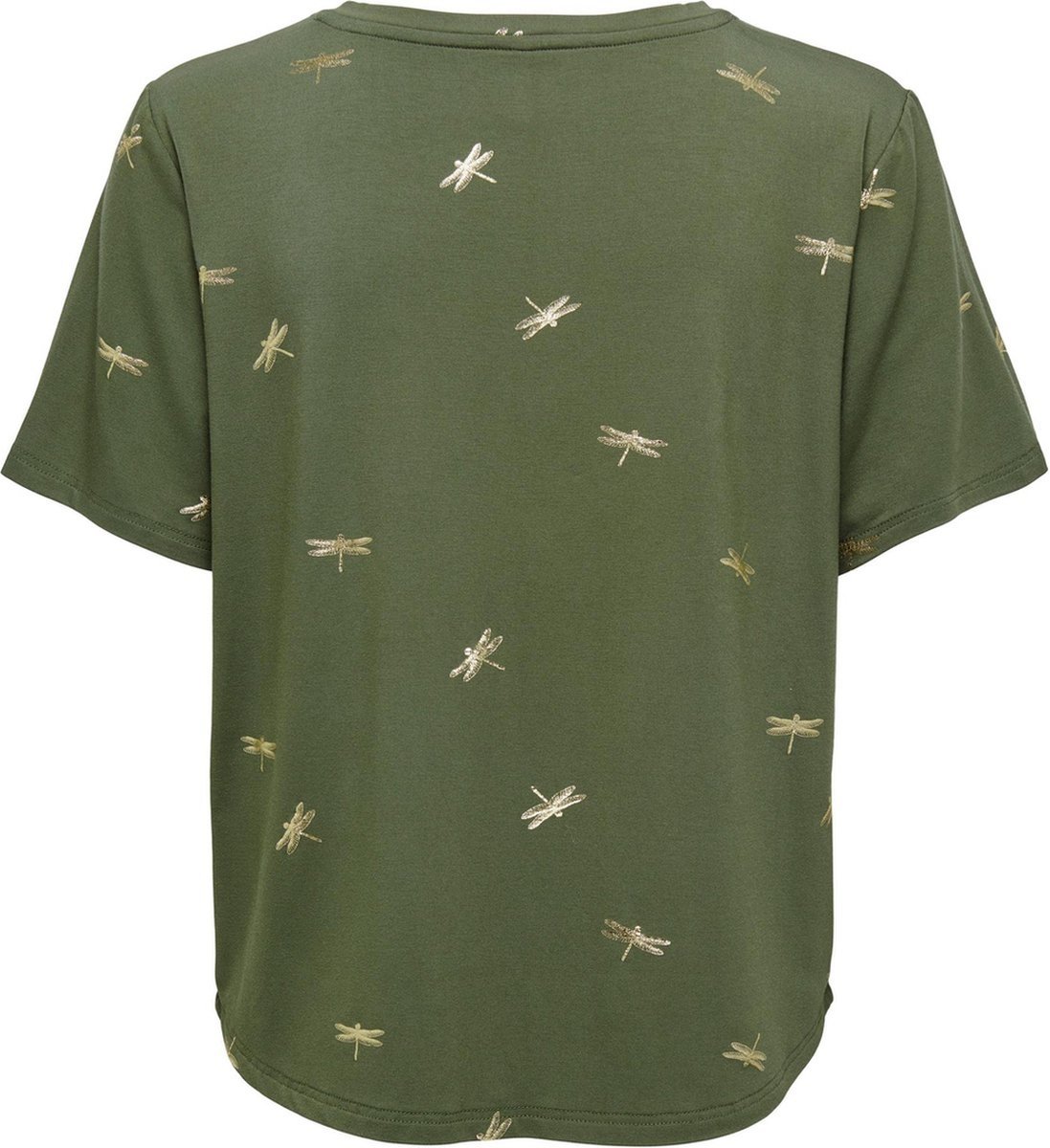 Футболка ONLFLORA FOIL TOP JRS 15273576-Olive Night-Detail:Gun metal foil ONLY Хакі S, фото №2