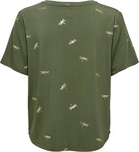 Футболка ONLFLORA FOIL TOP JRS 15273576-Olive Night-Detail:Gun metal foil ONLY Хакі XS synthetic.ua - Фото 1