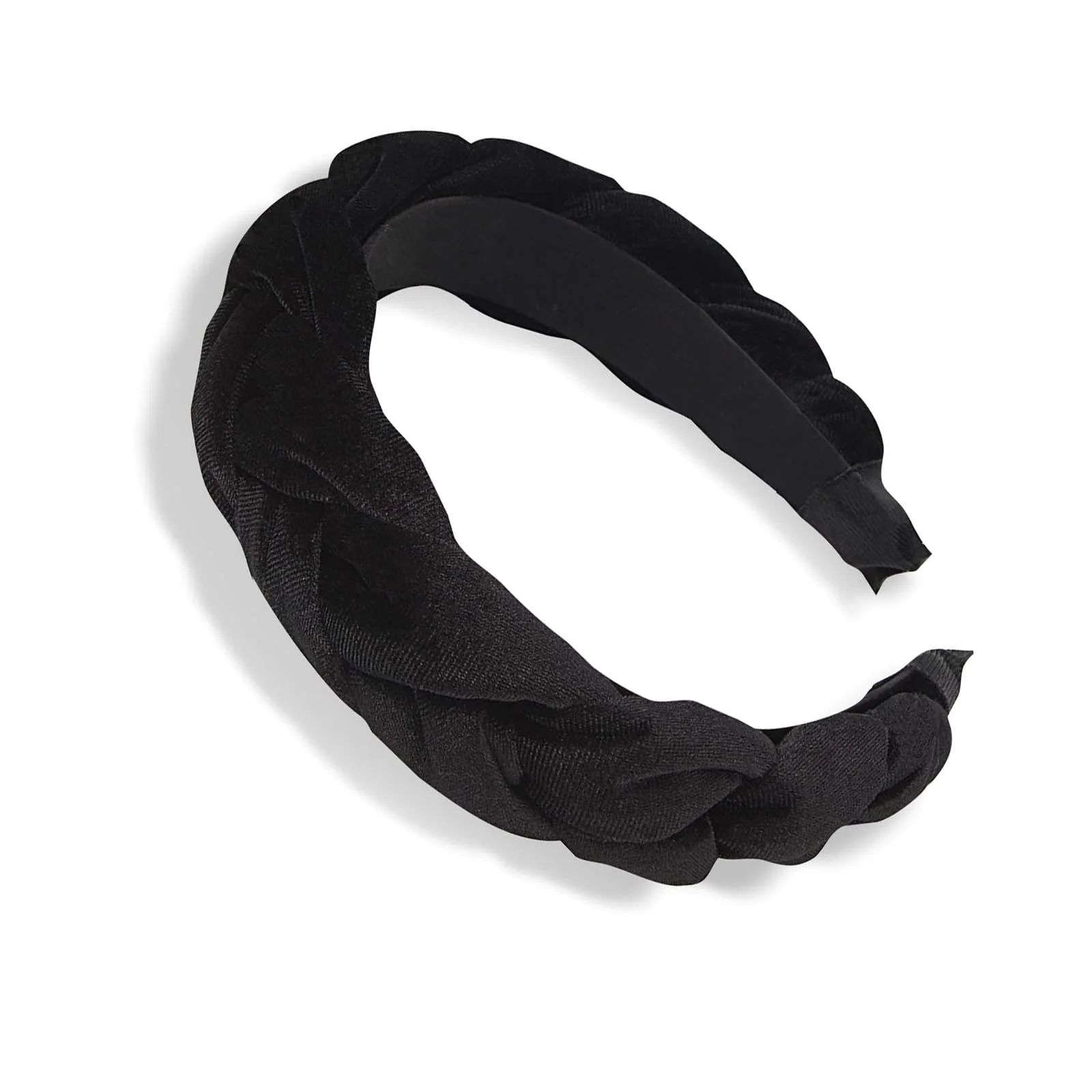 Обруч для волос бархатный плетеный винтажный эластичный черный, фото №1