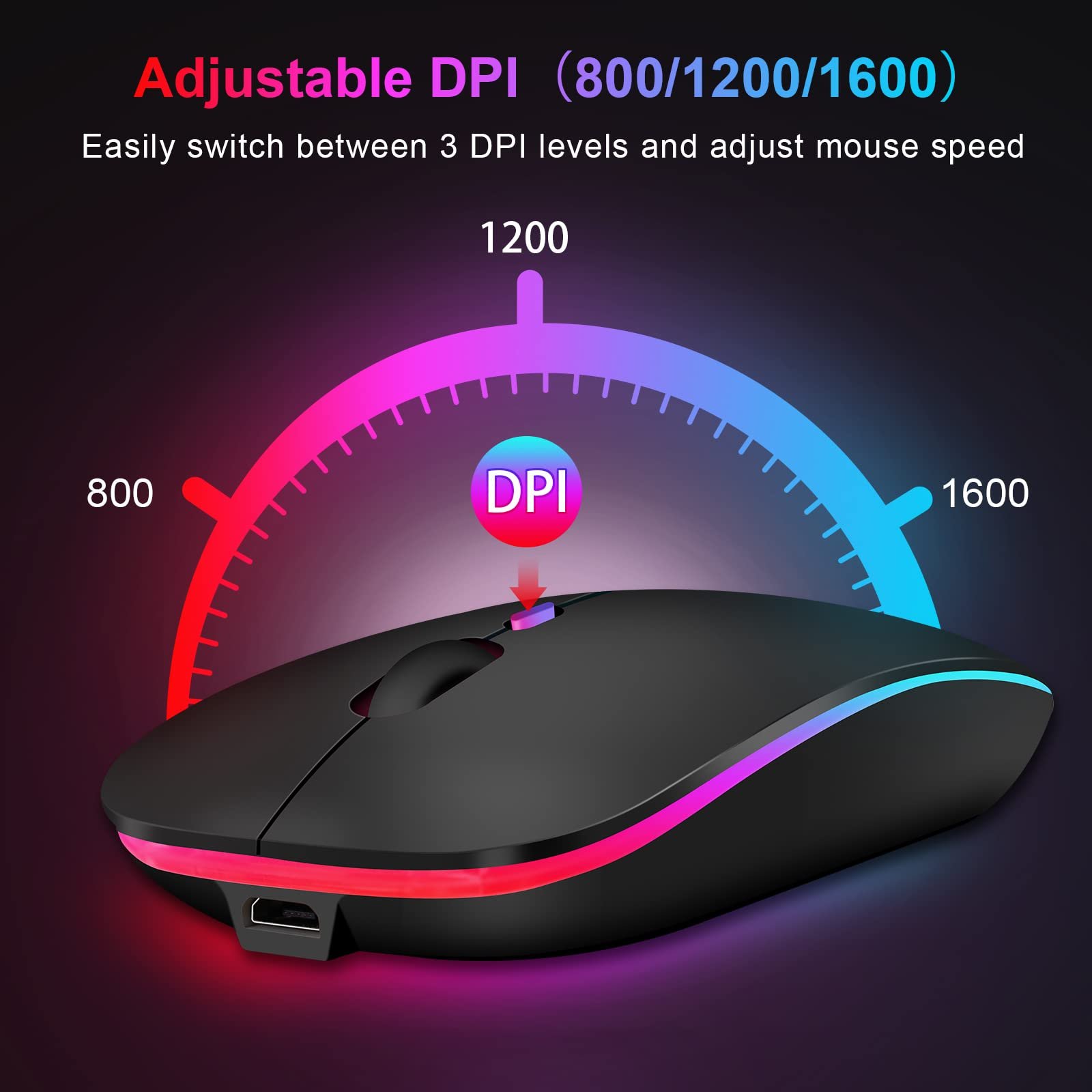 Миша Lveheay Бездротова Світлодіодна Перезаряджувана Bluetooth з BT5.0 та USB-A & USB-C 2-в-1 Подвійним Приймачем, фото №4
