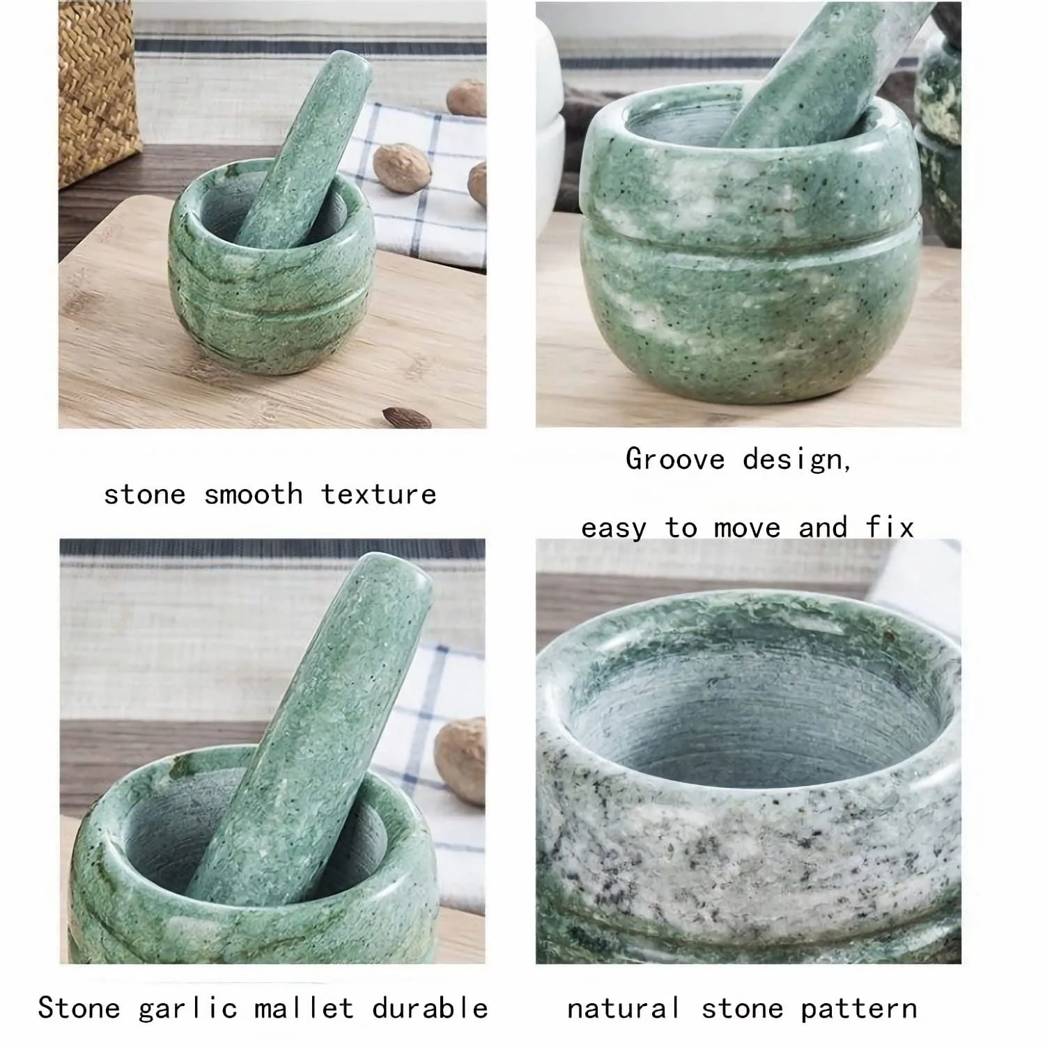 Набор ступки и пестика для измельчения чеснока и специй, многофункциональный, натуральный, фото №7