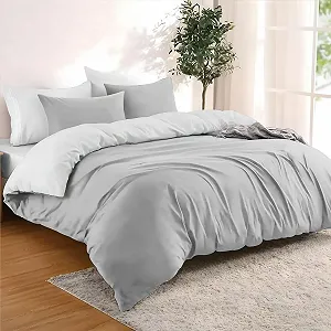 Комплект постельного белья Dreamzie 200 x 200 см с 2 наволочками 50 x 70 см Светло-серый/Белый - Фото 1